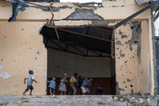 SAKE, May 12, 2025 (UNI/Xinhua) -- Children play in a house damaged by conflict in Sake, a small town located 27 kilometers from Goma, the capital city of North Kivu province in the Democratic Republic of the Congo (DRC), on May 11, 2025. Many residents of Sake were forced to flee their homes due to attacks by the rebel group known as M23. Though life is gradually returning to normal as they return home, they now face significant challenges such as damaged infrastructure and shortages of basic supplies. UNI PHOTO-12F SAKE, May 12, 2025 (UNI/Xinhua) -- Children play in a house damaged by conflict in Sake, a small town located 27 kilometers from Goma, the capital city of North Kivu province in the Democratic Republic of the Congo (DRC), on May 11, 2025. Many residents of Sake were forced to flee their homes due to attacks by the rebel group known as M23. Though life is gradually returning to normal as they return home, they now face significant challenges such as damaged infrastructure and shortages of basic supplies. UNI PHOTO-12F